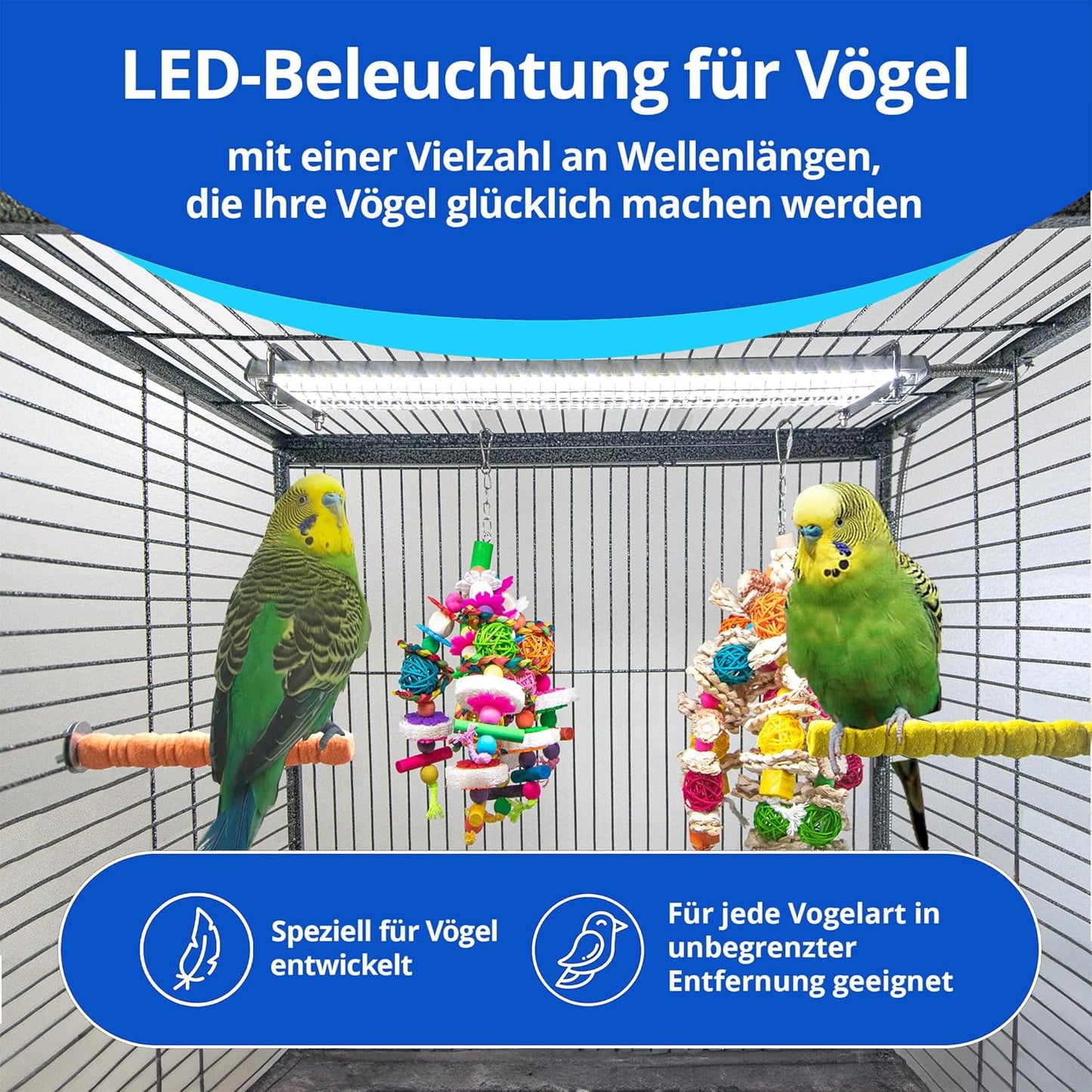 Happybird Lighting Bird Cage Light with Chew Guard - Full Spectrum LED Pet Light - Simulates Natural Environment - Safe for Hookbill Birds – Easy to Install - (18" Long)