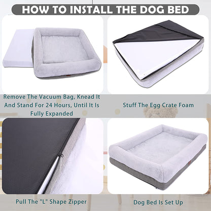 Orthopedic Dog Bed for Extra Large Dogs, Bolster Sides Dogs Sofa Bed with Removable Washable Cover & Non-Skid Bottom, Soft Pet Bed with Egg Foam Dog Couch for Sleeping, 46 X 30 Inch, Gray