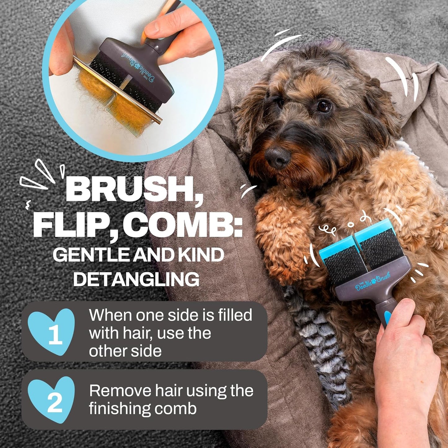 Doodle Brush for Dogs - Dog Hair, Dog Brush for Poodles, Goldendoodle, Bernedoodle - Flexible Head Slicker for Dogs, Poodle, Labradoodle, Sheepadoodle - Dual Head