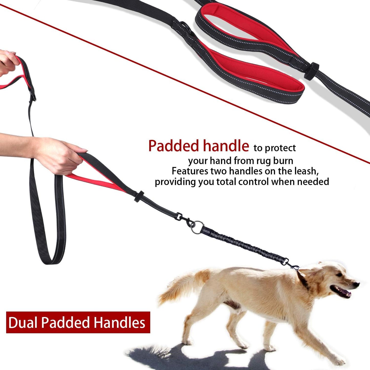 Double Dog Leash, 360° Swivel No Tangle Dog Walking Leash for 2 Dogs up to 200Lbs, Comfortable Adjustable Dual Padded Handles