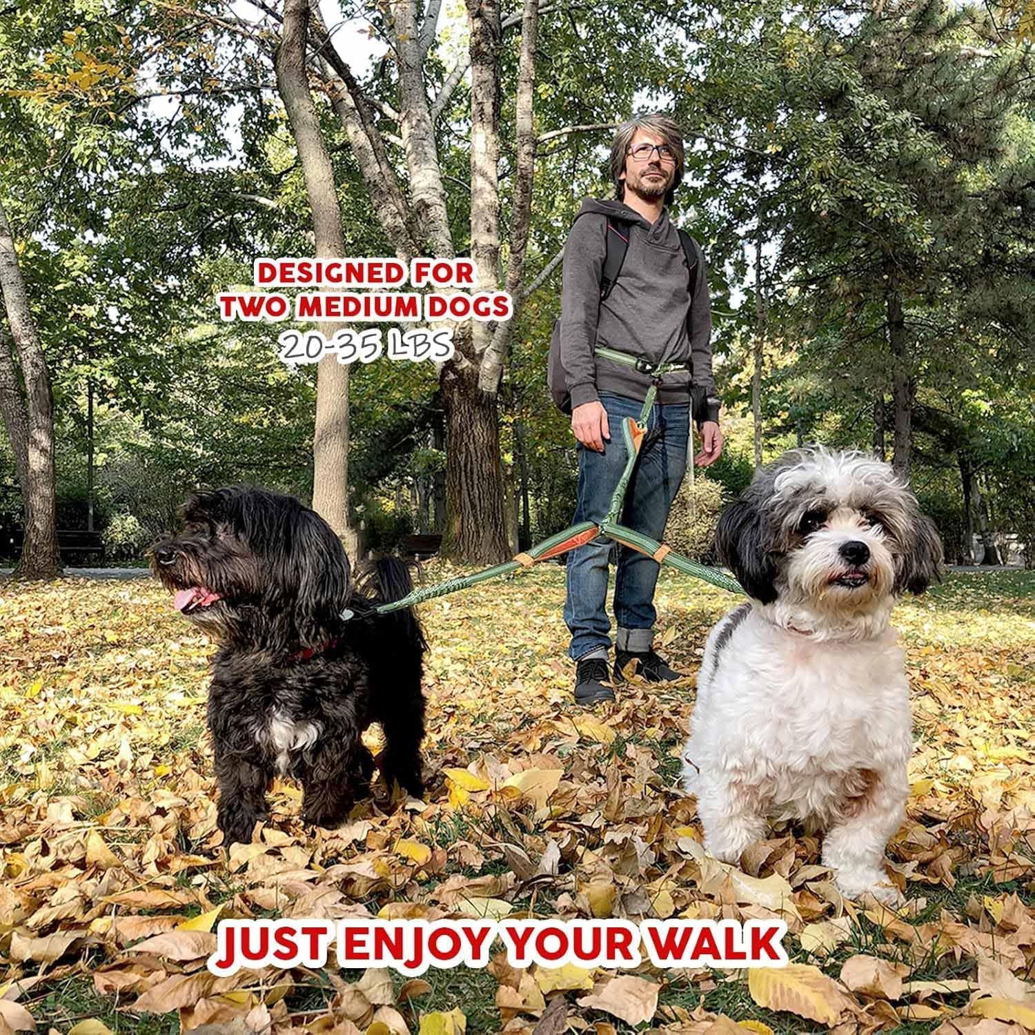 Exquisite Double Dog Leash Coupler with Tangle-Free Swivel. Premium & Versatile Attachment for Walking Two Dogs. You Will Absolutely Love This Amazing Dual Dog Coupler (Khaki & Orange)