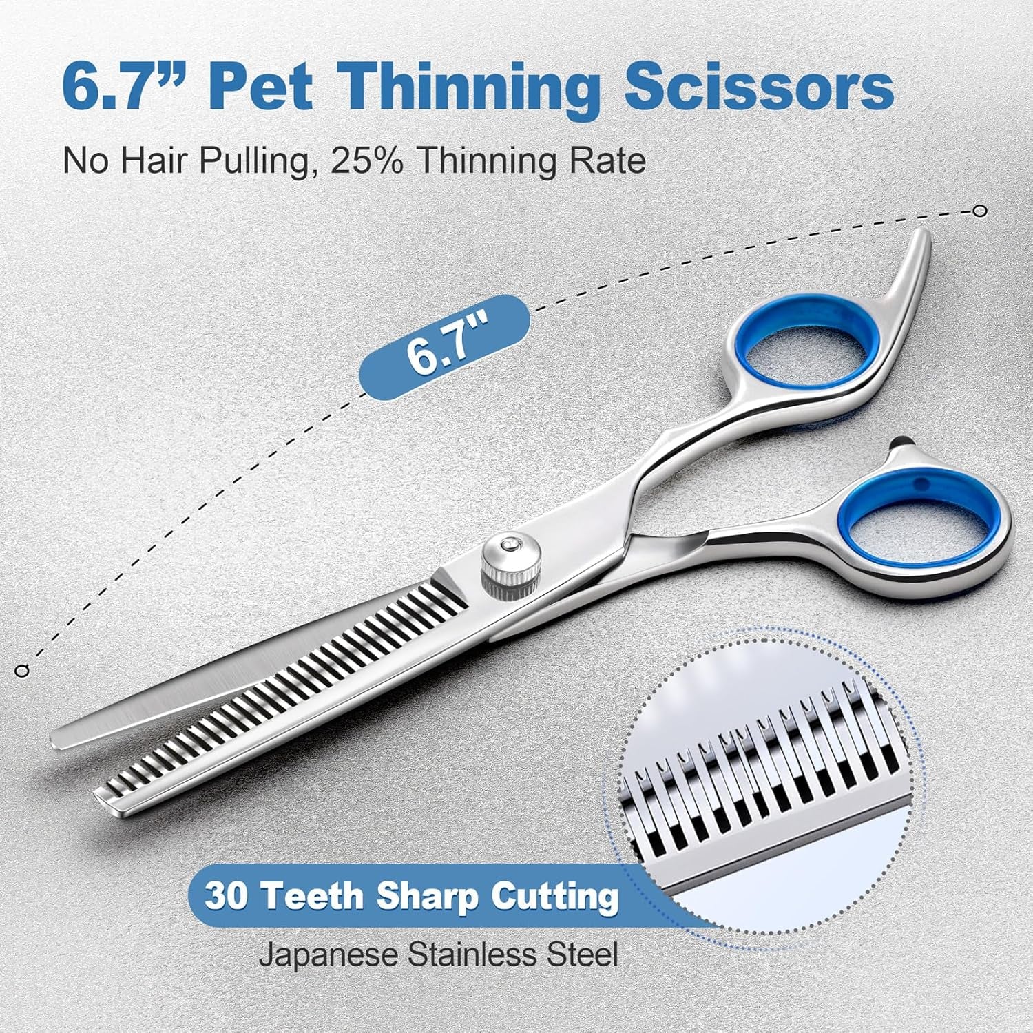 Titanium Coated Professional 6 in 1 4CR Stainless Steel Dog Grooming Scissors with Safety round Tip, Heavy Duty Pet Grooming Scissor for Dogs, Cats and Other Animals