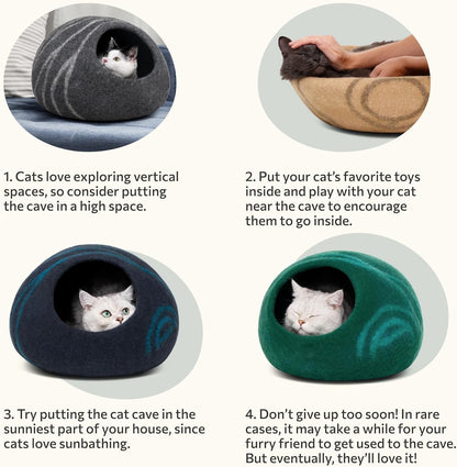 Premium Felt Cat Bed Cave - Handmade 100% Merino Wool Bed for Cats and Kittens (Large, Slate Grey)
