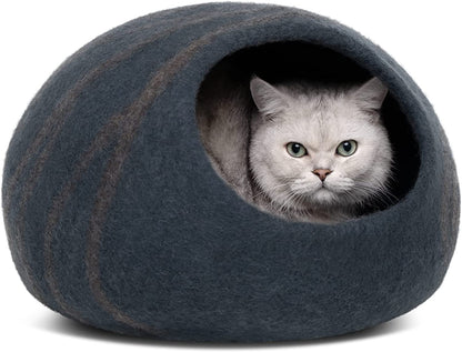 Premium Felt Cat Bed Cave - Handmade 100% Merino Wool Bed for Cats and Kittens (Large, Slate Grey)