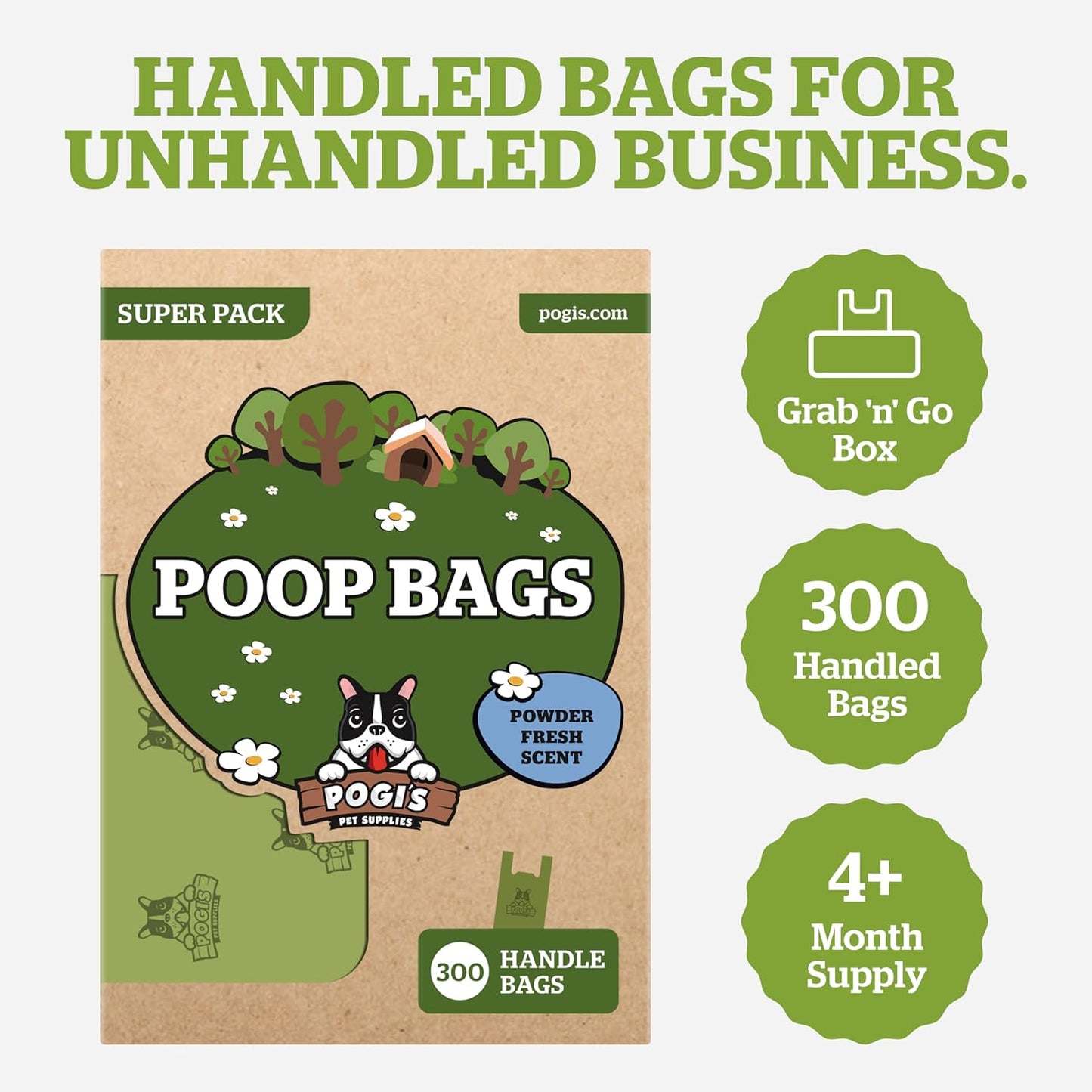 Pogi’S Dog Poop Bags with Handles – Extra-Thick, Leak-Proof, Large, Fresh Scent, 300-Count