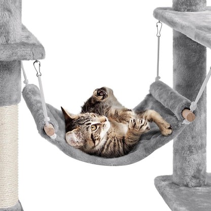 70 Inches Stable Cat Tree with Padded Platform, Replaceable Dangling Balls, Hammock, Basket and Condo, Cat Tower Furniture for Kittens, Cats and Pets