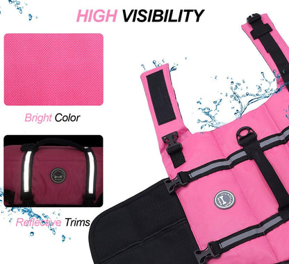 Rip Stop Dog Life Vest, Swimming Vest with Handle, Buoyancy for Doggy Puppy, Dog Life Jacket for Swimming & Boating, M, Pink