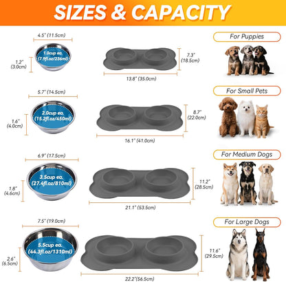 Dog Bowls, Dog Food Bowls, Stainless Steel Cat Puppy Water Bowls with Non Spill Skid Resistant Silicone Mat, Small, Turquoise