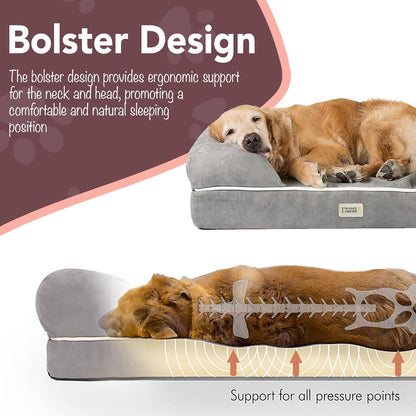 Chester Small Dog Bed - Orthopedic Memory Foam Mattress, Calming Couch, Wall Rim Pillow, Water Resistant, Washable Cover, Non-Slip, Cocoa Brown