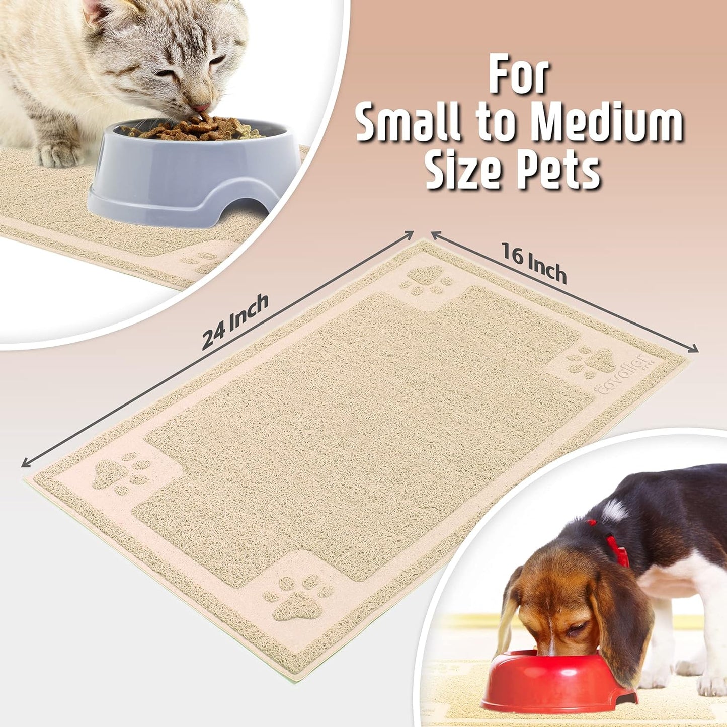 , Bowl Mat for Cat and Dog, Silicone Non-Slip Absorbent Waterproof Dog Food Mat, Easy to Clean, Unique Paw Design