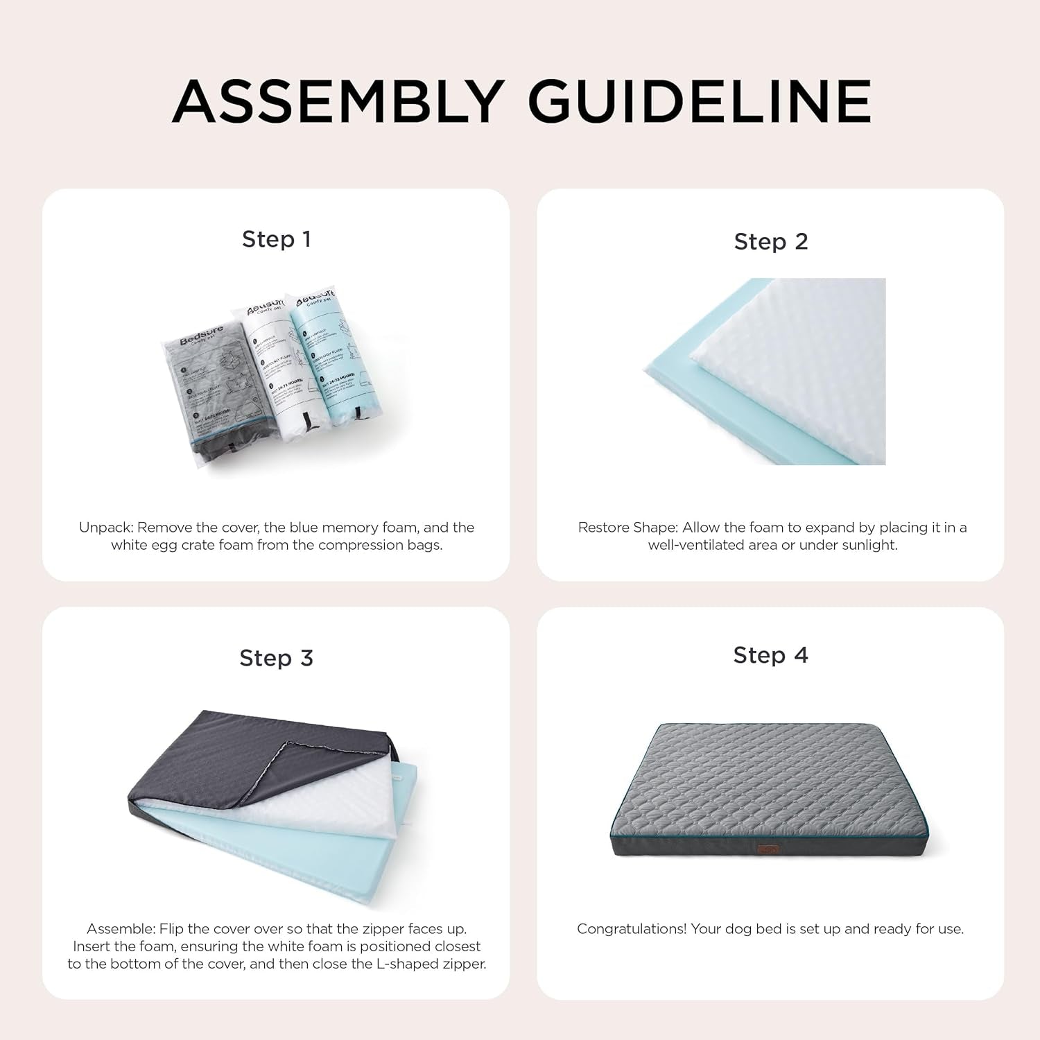 Orthopedic Dog Bed Large Sized Dog - Memory Foam Pet Mattress with Removable Washable Cover and Egg Crate Foam, Thick Flat Suitable for Pet up to 65 Lbs, 36X27X3.5 Inches, Grey