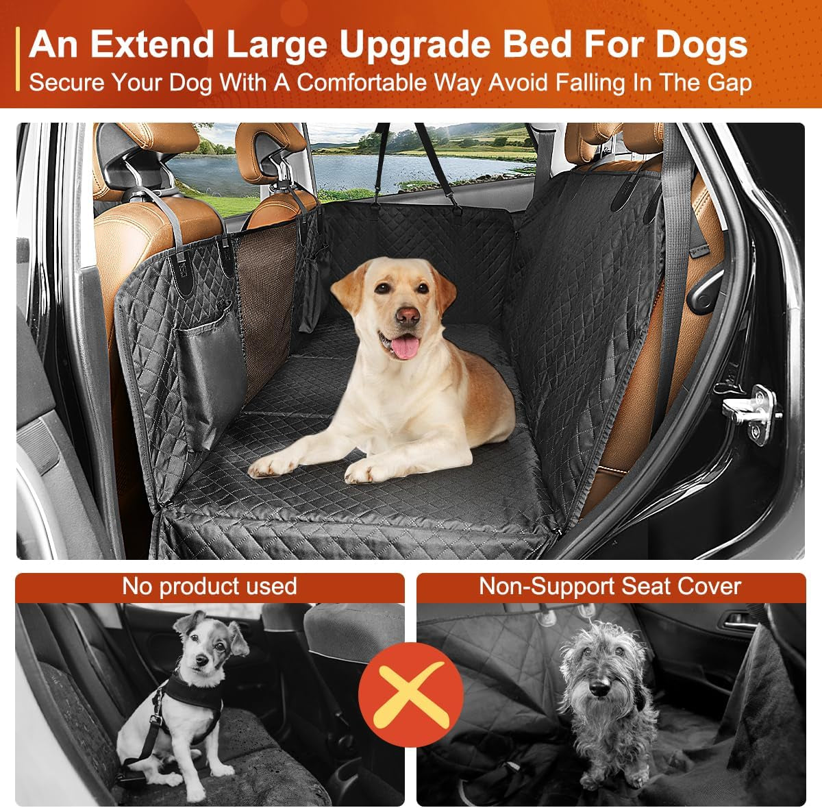 Dog Car Seat Cover, Dog Hammock for Car Backseat, Non Inflatable Seat Cover for Back Seat,Hard Bottom Back Seat Protector for Cars,Trucs & Suvs
