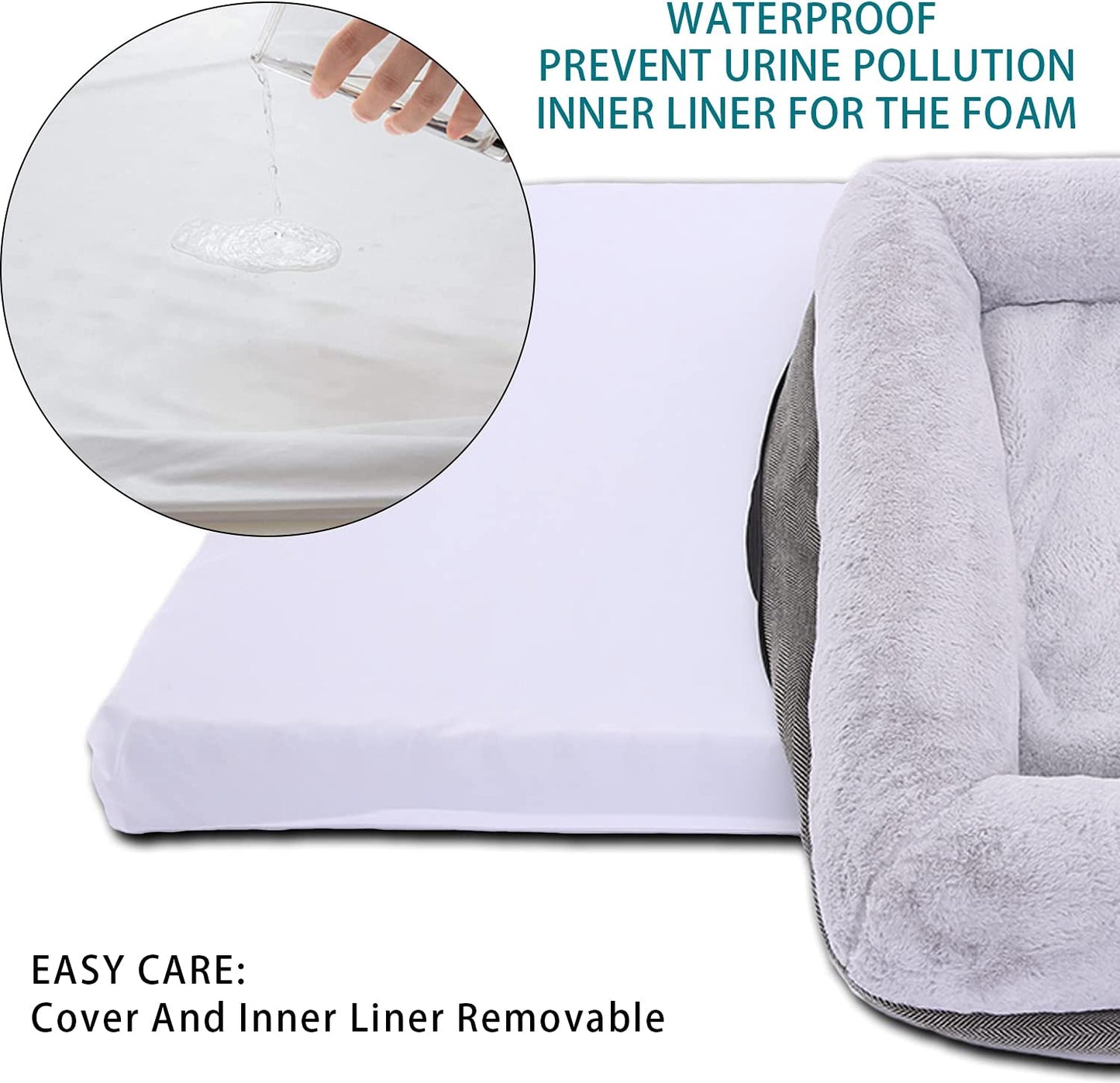 Orthopedic Dog Bed for Extra Large Dogs, Bolster Sides Dogs Sofa Bed with Removable Washable Cover & Non-Skid Bottom, Soft Pet Bed with Egg Foam Dog Couch for Sleeping, 46 X 30 Inch, Gray